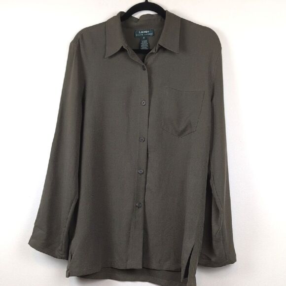 Lauren Ralph Lauren 100% Silk Button Front Roll Tab Sleeve Blouse Top Size 12 - Picture 9 of 9